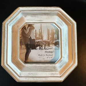 Nicole Miller Home Farmhouse 4x4 Picture Frame White Wash Gold Trim Wooden